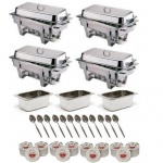 48995 Pack of 4 Omega Chafing Dishes With Extra Pans, Fuel and Spoons